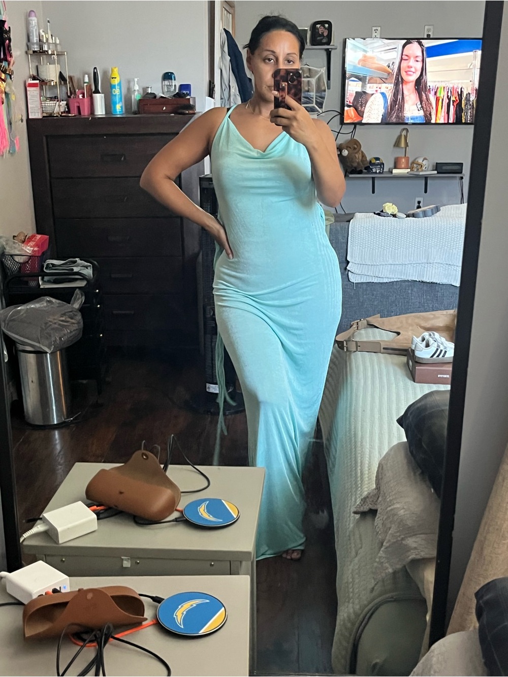 Sexy Turquoise Slinky Maxi Dress